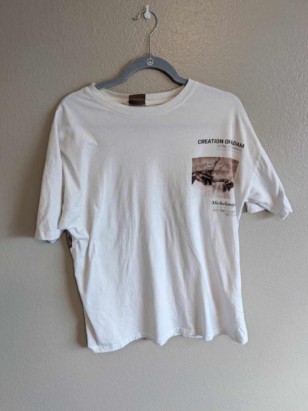Pull Bear White Graphic Tee Creation of Adam Michelangelo Art Aesthetic Sz M